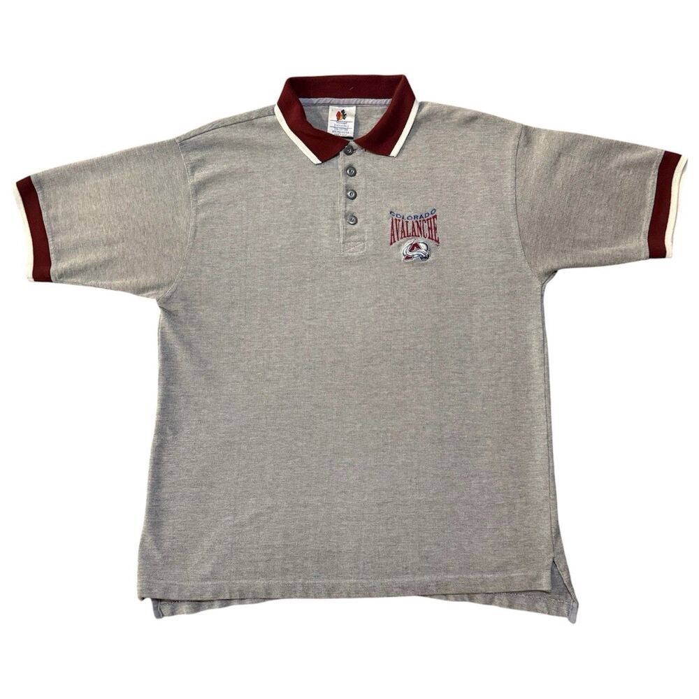 Vintage 90s Colorado Avalanche Polo Shirt Size L Embroidered NHL Hockey Cotton